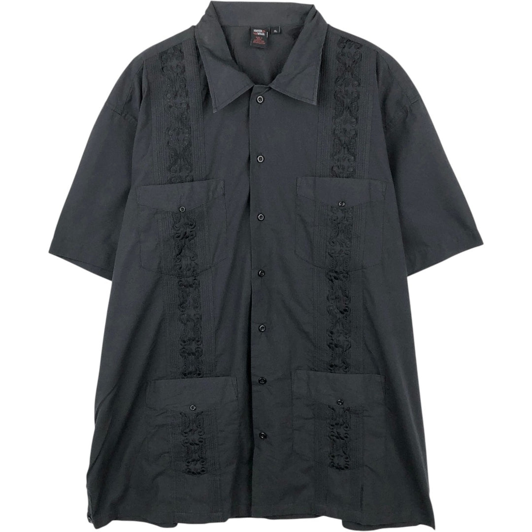 SQUISH WEAR Short-Sleeve Mexican Shirt, Cuban Shirt, Box Shirt, Men's XL Equivalent polyester black type Vintage Second Hand
