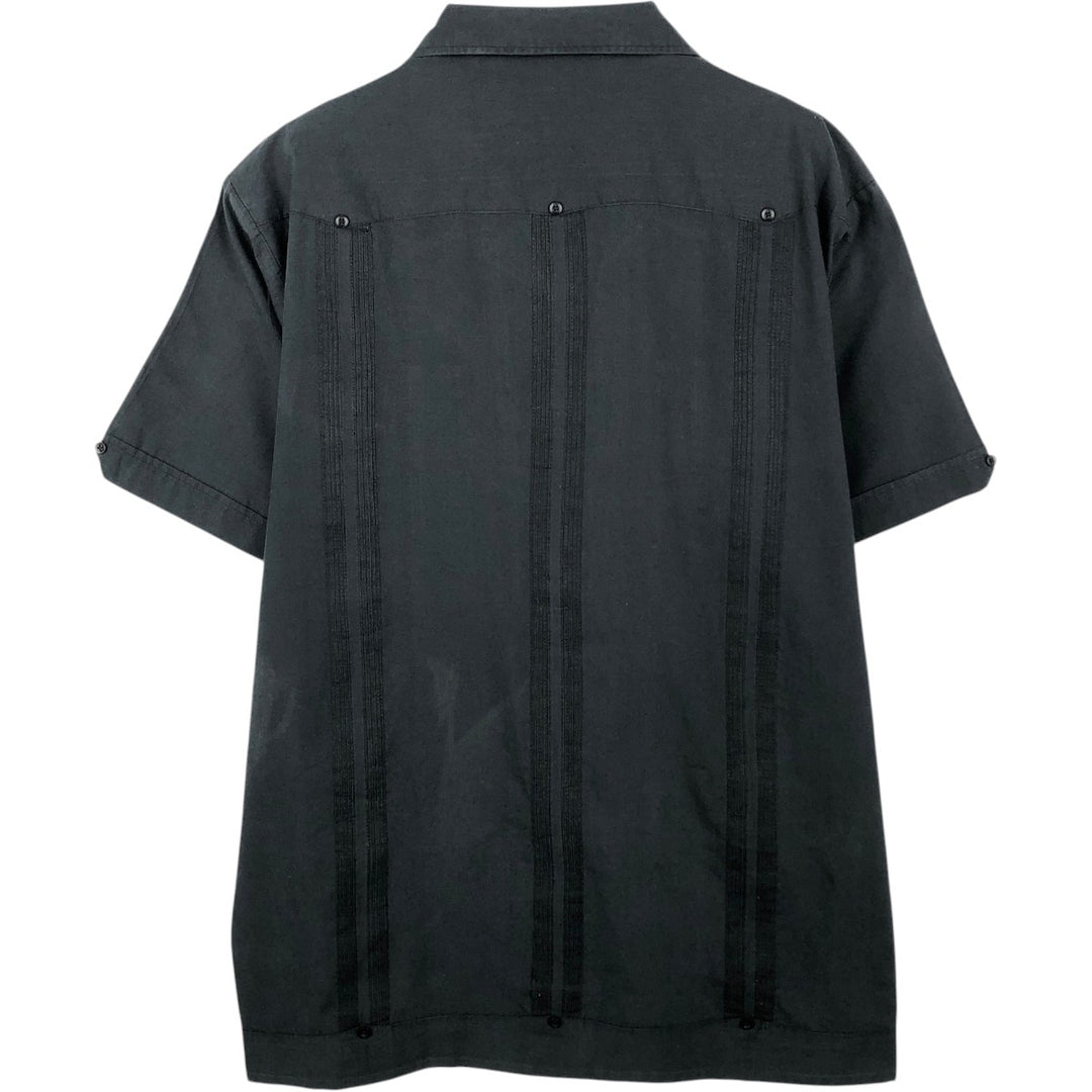 The Havanera Co. Short-Sleeve Open-Collar Mexican Shirt / Cuban Shirt / Box Shirt (Men's Size L) polyester black type Vintage Second Hand