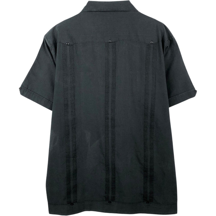 The Havanera Co. Short-Sleeve Open-Collar Mexican Shirt / Cuban Shirt / Box Shirt (Men's Size L) polyester black type Vintage Second Hand