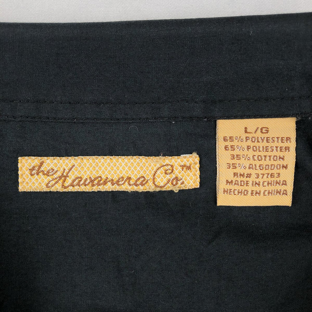 The Havanera Co. Short-Sleeve Open-Collar Mexican Shirt / Cuban Shirt / Box Shirt (Men's Size L) polyester black type Vintage Second Hand