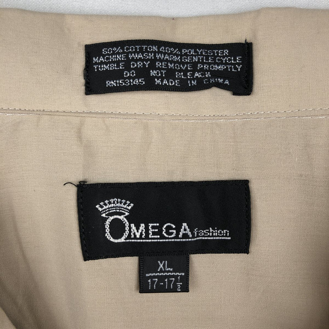 OMEGA fashion Short-sleeved open-collar Mexican shirt, Cuban shirt, boxy shirt, men's size XL. cotton Beige type Vintage Second Hand