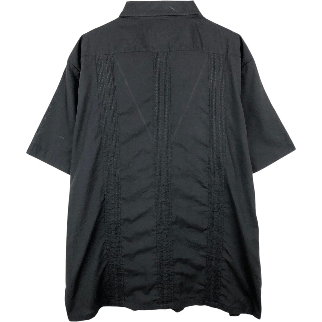 GUAYABERA Short-Sleeve Mexican Shirt, Cuban Shirt, Boxy Shirt, Men's Size XL (approx.) polyester black type Vintage Second Hand