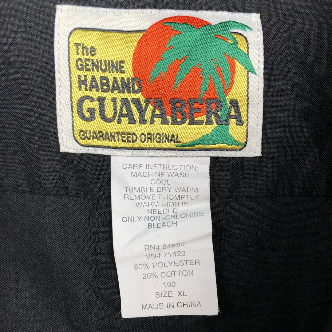 GUAYABERA Short-Sleeve Mexican Shirt, Cuban Shirt, Boxy Shirt, Men's Size XL (approx.) polyester black type Vintage Second Hand