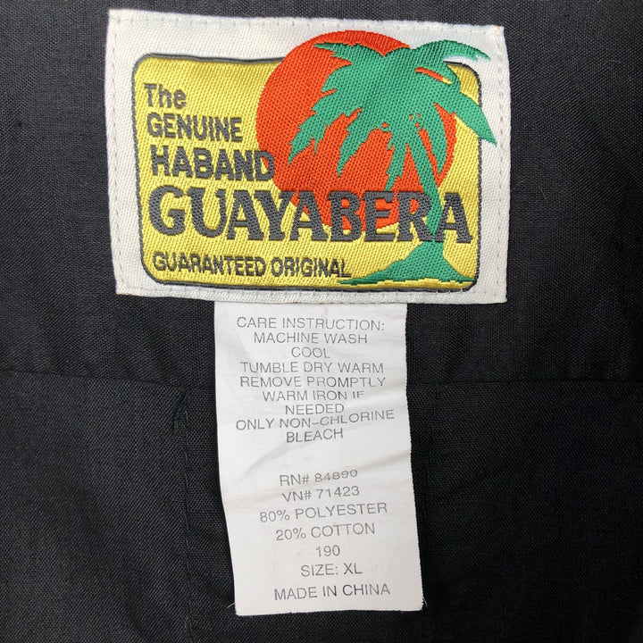 GUAYABERA Short-Sleeve Mexican Shirt, Cuban Shirt, Boxy Shirt, Men's Size XL (approx.) polyester black type Vintage Second Hand