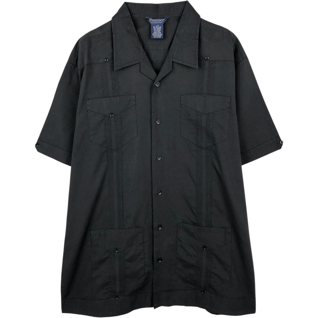Premier Short Sleeve Open Collar Mexican Shirt Cuban Shirt Box Shirt Men's Size L polyester black type Vintage Second Hand