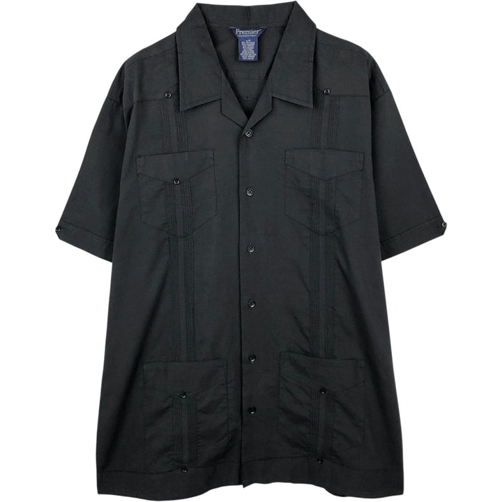 Premier Short Sleeve Open Collar Mexican Shirt Cuban Shirt Box Shirt Men's Size L polyester black type Vintage Second Hand