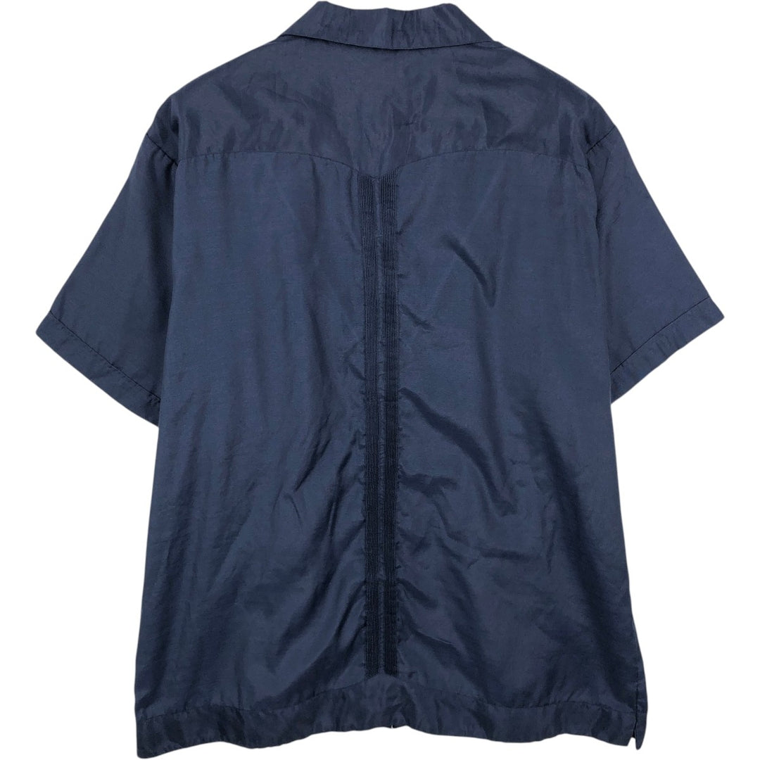 Short-sleeved open-collar Mexican shirt, Cuban shirt, boxy shirt, men's size L. polyester navy blue type Vintage Second Hand
