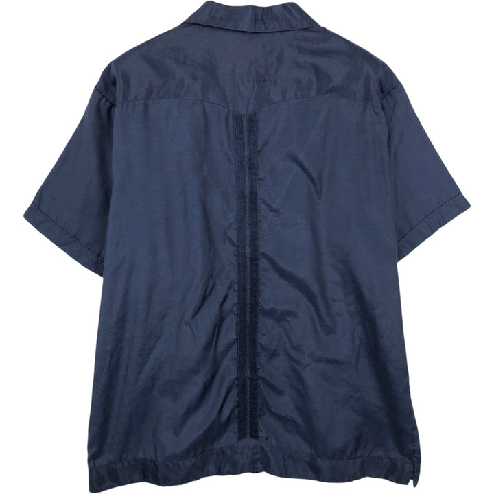 Short-sleeved open-collar Mexican shirt, Cuban shirt, boxy shirt, men's size L. polyester navy blue type Vintage Second Hand