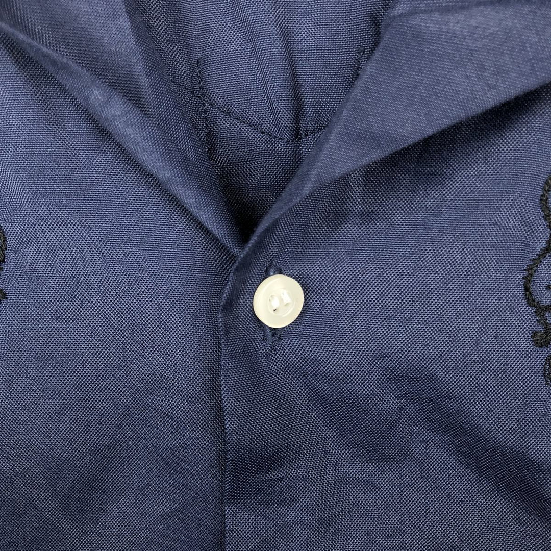Short-sleeved open-collar Mexican shirt, Cuban shirt, boxy shirt, men's size L. polyester navy blue type Vintage Second Hand