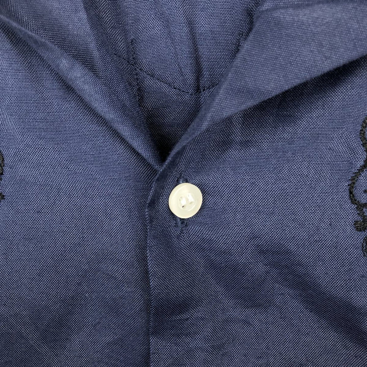 Short-sleeved open-collar Mexican shirt, Cuban shirt, boxy shirt, men's size L. polyester navy blue type Vintage Second Hand