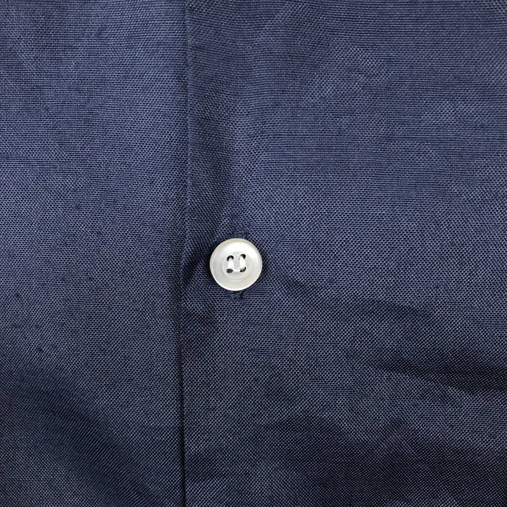 Short-sleeved open-collar Mexican shirt, Cuban shirt, boxy shirt, men's size L. polyester navy blue type Vintage Second Hand