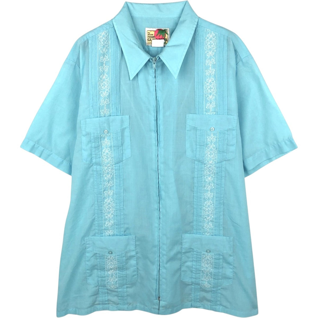 GUAYABERA Short-Sleeve Mexican Shirt, Cuban Shirt, Boxy Shirt, Men's Size XL (approx.) polyester Blue type light blue Vintage Second Hand