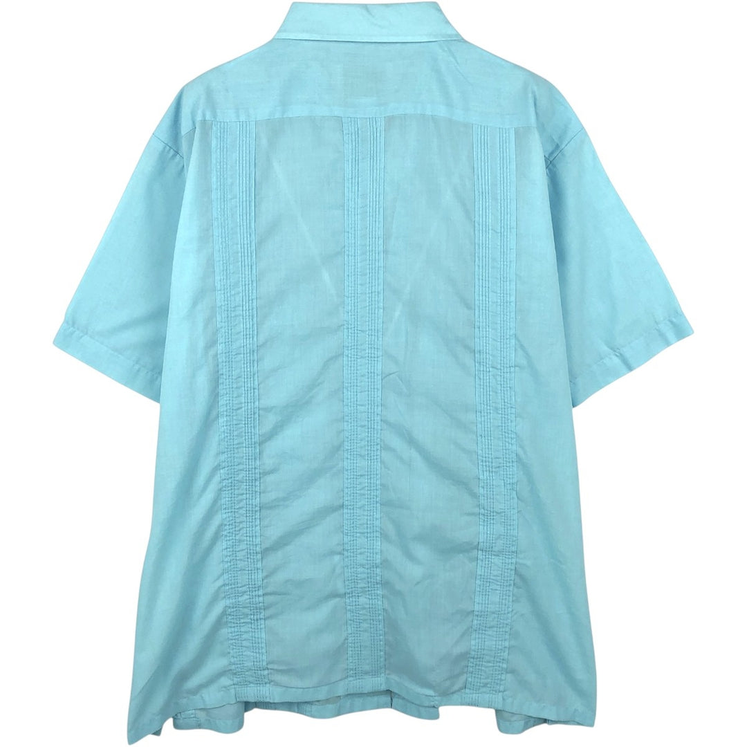 GUAYABERA Short-Sleeve Mexican Shirt, Cuban Shirt, Boxy Shirt, Men's Size XL (approx.) polyester Blue type light blue Vintage Second Hand
