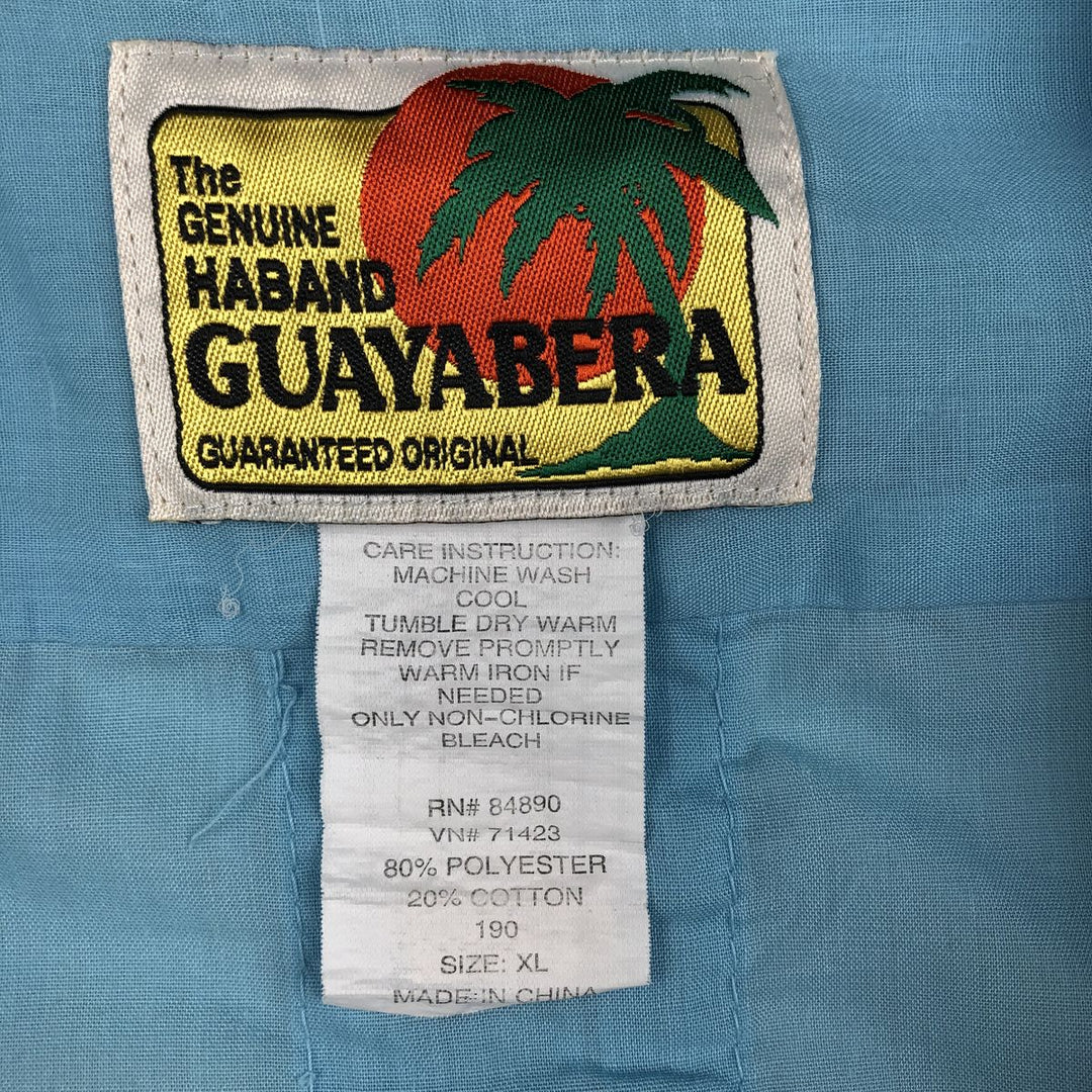 GUAYABERA Short-Sleeve Mexican Shirt, Cuban Shirt, Boxy Shirt, Men's Size XL (approx.) polyester Blue type light blue Vintage Second Hand