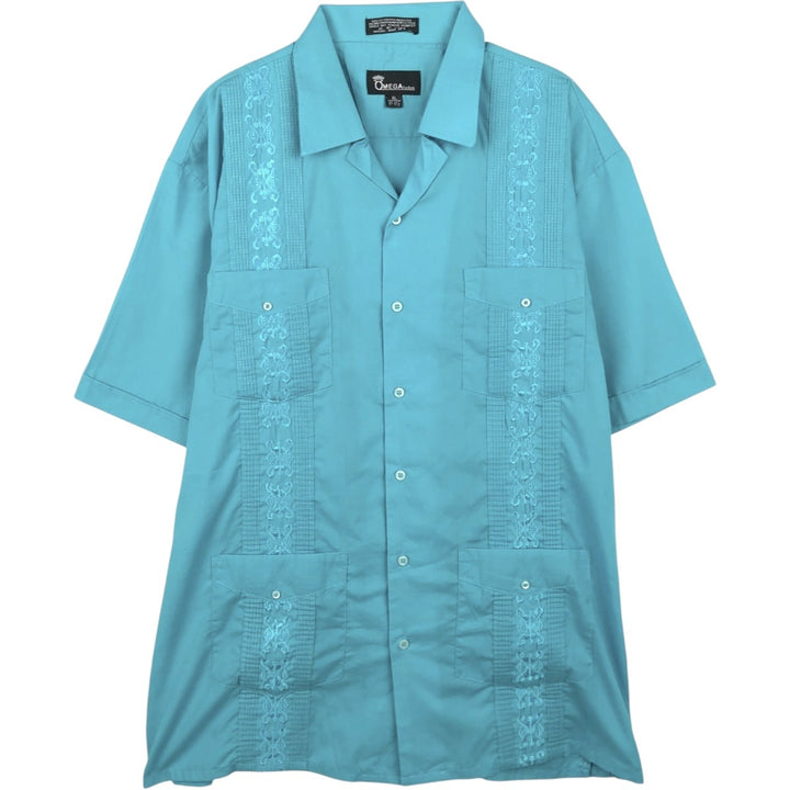OMEGA fashion Short-sleeved open-collar Mexican shirt, Cuban shirt, boxy shirt, men's size XL. cotton turquoise blue Vintage Second Hand
