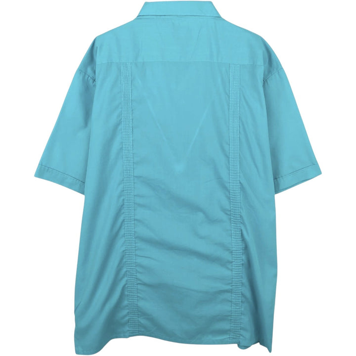 OMEGA fashion Short-sleeved open-collar Mexican shirt, Cuban shirt, boxy shirt, men's size XL. cotton turquoise blue Vintage Second Hand