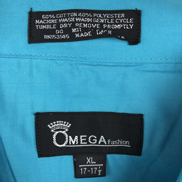OMEGA fashion Short-sleeved open-collar Mexican shirt, Cuban shirt, boxy shirt, men's size XL. cotton turquoise blue Vintage Second Hand