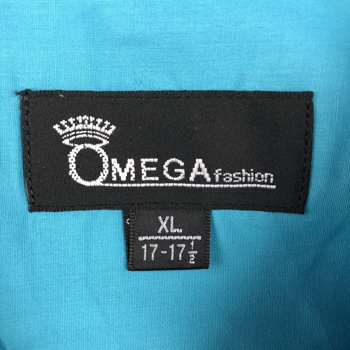 OMEGA fashion Short-sleeved open-collar Mexican shirt, Cuban shirt, boxy shirt, men's size XL. cotton turquoise blue Vintage Second Hand