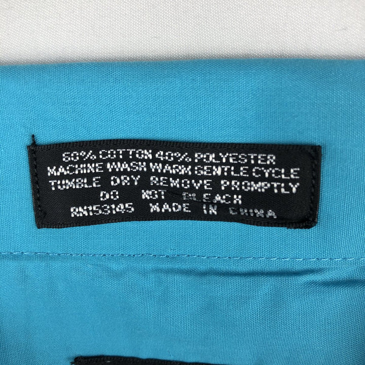 OMEGA fashion Short-sleeved open-collar Mexican shirt, Cuban shirt, boxy shirt, men's size XL. cotton turquoise blue Vintage Second Hand