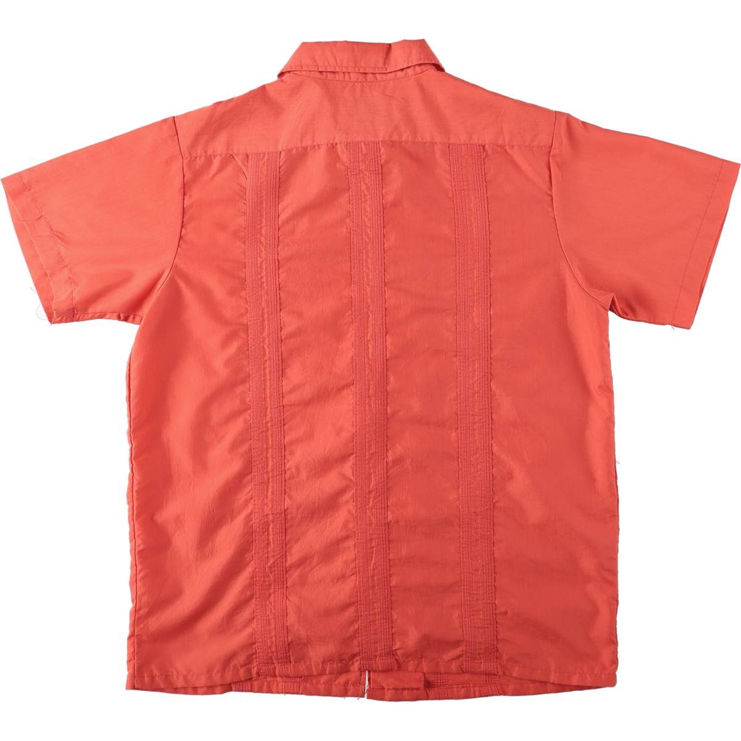 GUAYABERA Short-Sleeve Mexican Shirt, Cuban Shirt, Boxy Shirt, Men's Size M (approx.) polyester coral Vintage Second Hand
