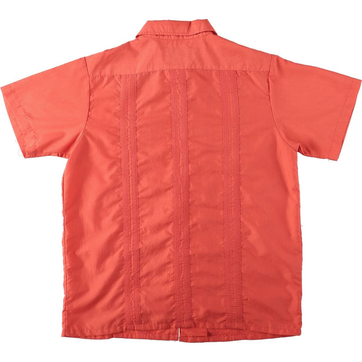 GUAYABERA Short-Sleeve Mexican Shirt, Cuban Shirt, Boxy Shirt, Men's Size M (approx.) polyester coral Vintage Second Hand