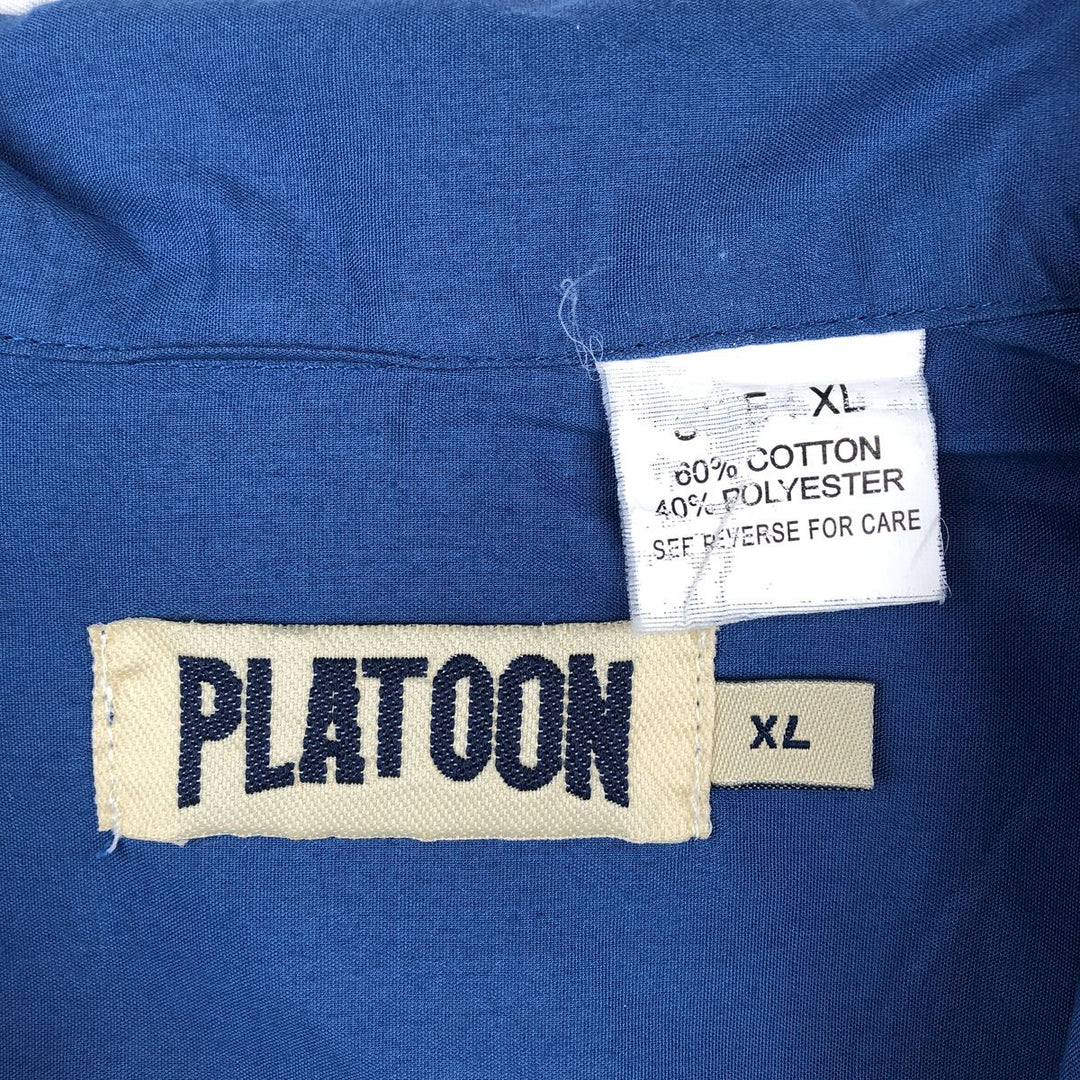 PLATOON Short Sleeve Mexican Shirt, Cuban Shirt, Box Shirt, Men's XL Size cotton blue type Vintage Second Hand