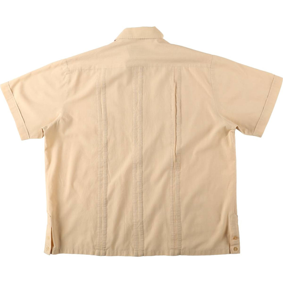 GUAYABERA Short-Sleeve Mexican Shirt, Cuban Shirt, Boxy Shirt, Men's Size XL (approx.) polyester Beige type Vintage Second Hand