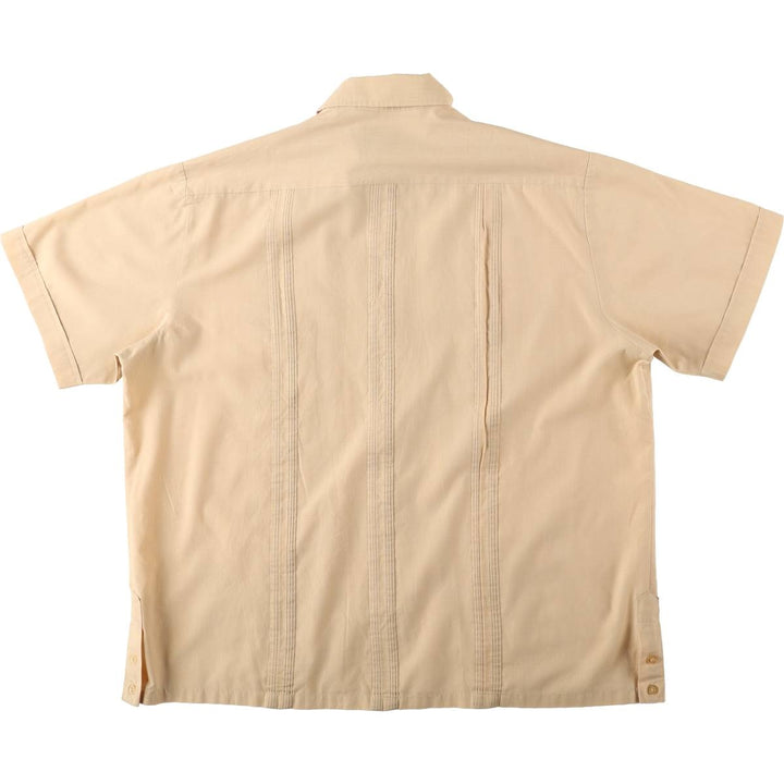 GUAYABERA Short-Sleeve Mexican Shirt, Cuban Shirt, Boxy Shirt, Men's Size XL (approx.) polyester Beige type Vintage Second Hand
