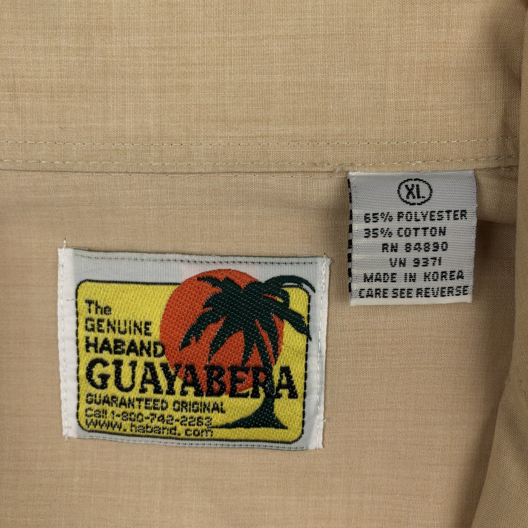 GUAYABERA Short-Sleeve Mexican Shirt, Cuban Shirt, Boxy Shirt, Men's Size XL (approx.) polyester Beige type Vintage Second Hand