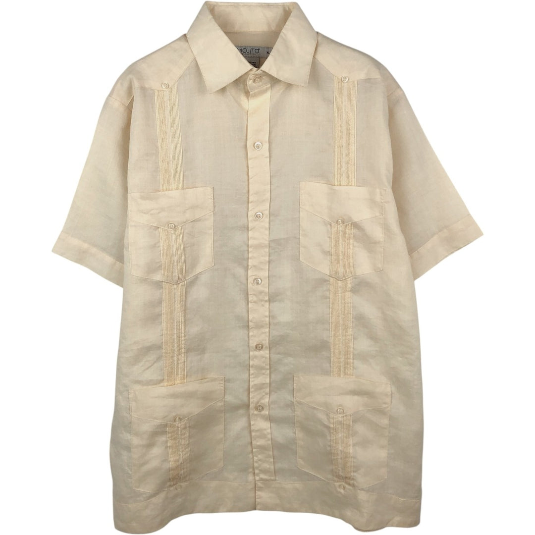 MOJITO Short Sleeve Mexican Shirt, Cuban Shirt, Box Shirt, Men's XL Size linen ivory Vintage Second Hand