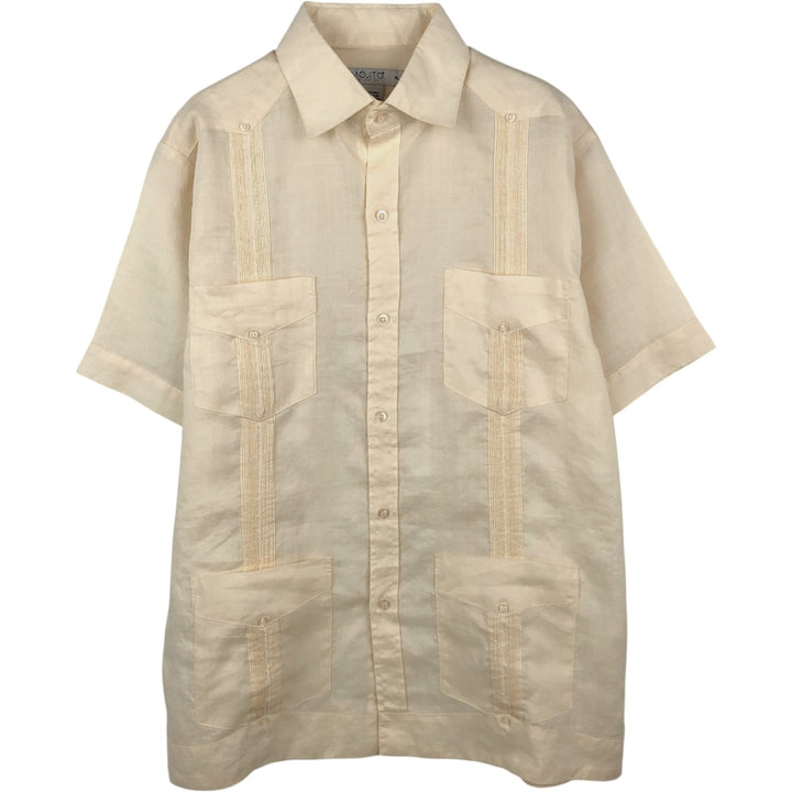 MOJITO Short Sleeve Mexican Shirt, Cuban Shirt, Box Shirt, Men's XL Size linen ivory Vintage Second Hand
