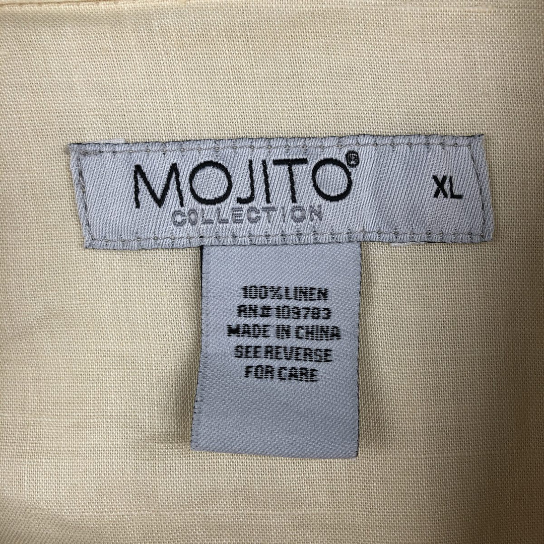 MOJITO Short Sleeve Mexican Shirt, Cuban Shirt, Box Shirt, Men's XL Size linen ivory Vintage Second Hand