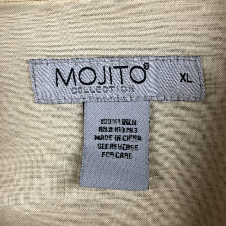 MOJITO Short Sleeve Mexican Shirt, Cuban Shirt, Box Shirt, Men's XL Size linen ivory Vintage Second Hand
