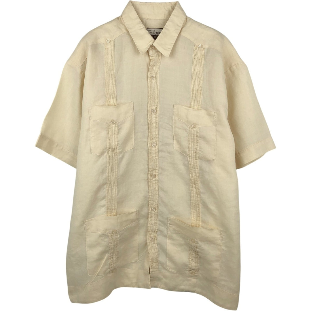 BOHIO Short Sleeve Mexican Shirt, Cuban Shirt, Box Shirt, Men's XL Size linen ivory Vintage Second Hand