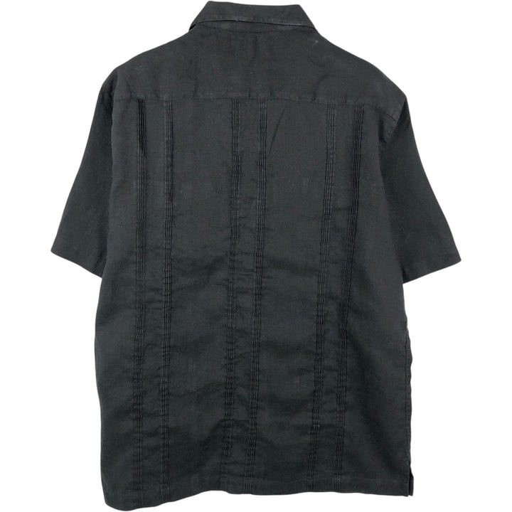 Caribbean Short-Sleeve Open-Collar Mexican Shirt, Cuban Shirt, Boxy Shirt, Men's Size M linen black type Vintage Second Hand