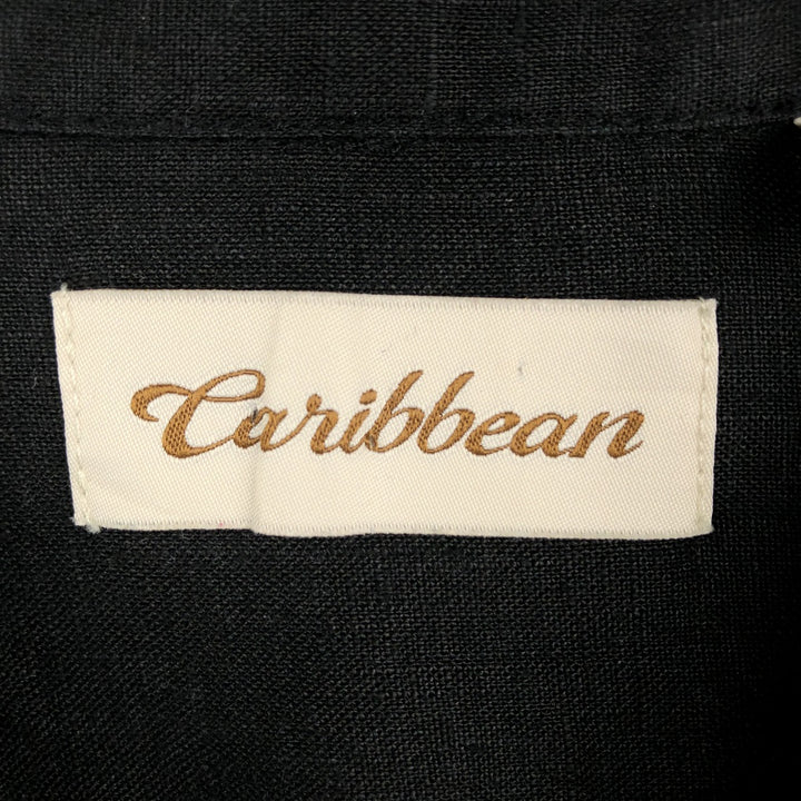 Caribbean Short-Sleeve Open-Collar Mexican Shirt, Cuban Shirt, Boxy Shirt, Men's Size M linen black type Vintage Second Hand