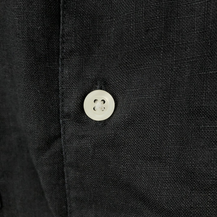 Caribbean Short-Sleeve Open-Collar Mexican Shirt, Cuban Shirt, Boxy Shirt, Men's Size M linen black type Vintage Second Hand
