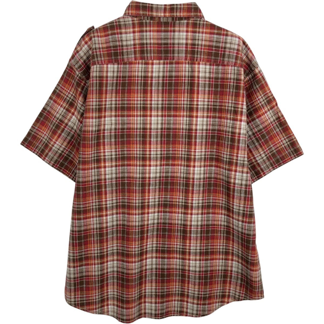 Timberland Check Pattern Short-Sleeve Cotton x Linen Shirt, Men's Size XL (approx.) linen red type Vintage Second Hand