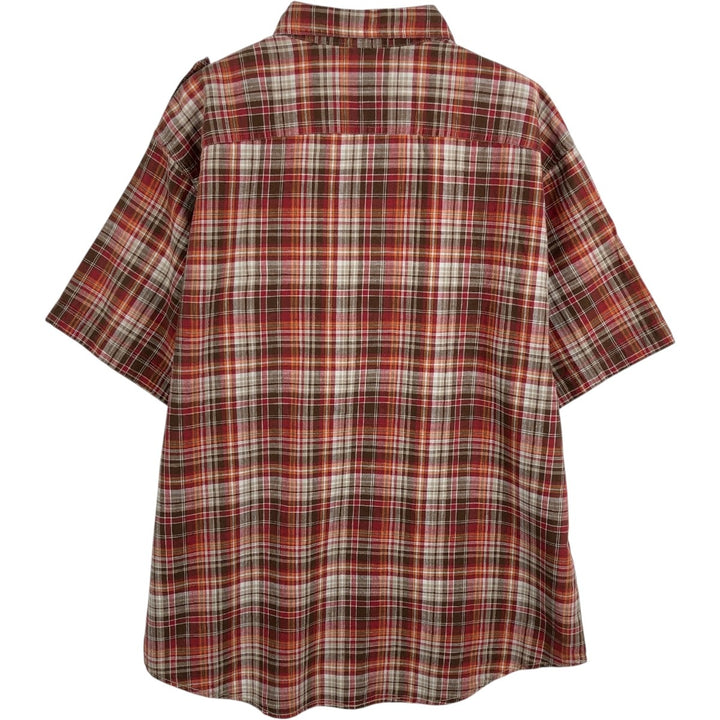 Timberland Check Pattern Short-Sleeve Cotton x Linen Shirt, Men's Size XL (approx.) linen red type Vintage Second Hand
