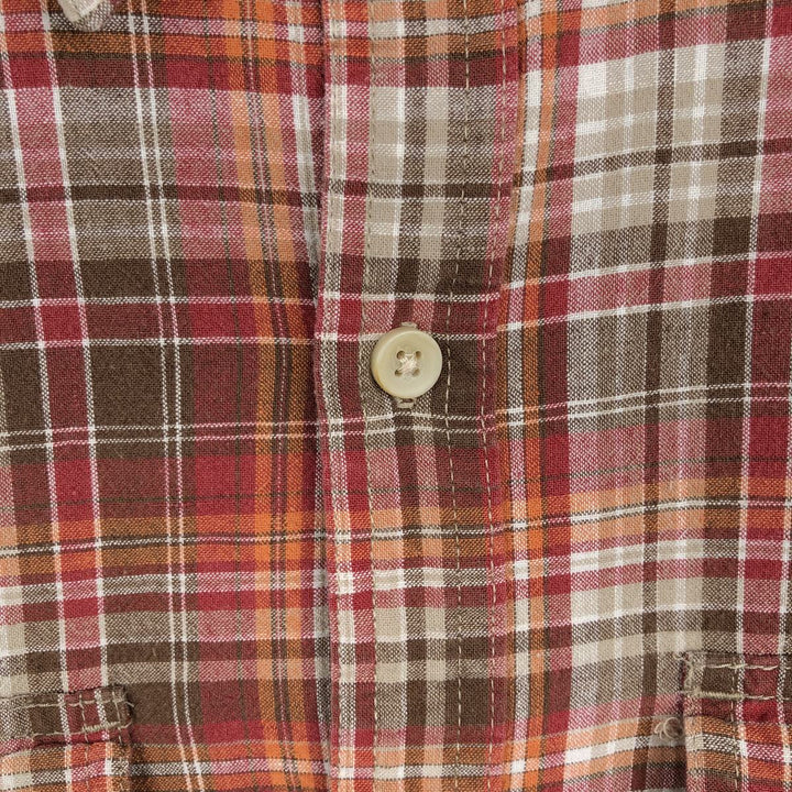 Timberland Check Pattern Short-Sleeve Cotton x Linen Shirt, Men's Size XL (approx.) linen red type Vintage Second Hand