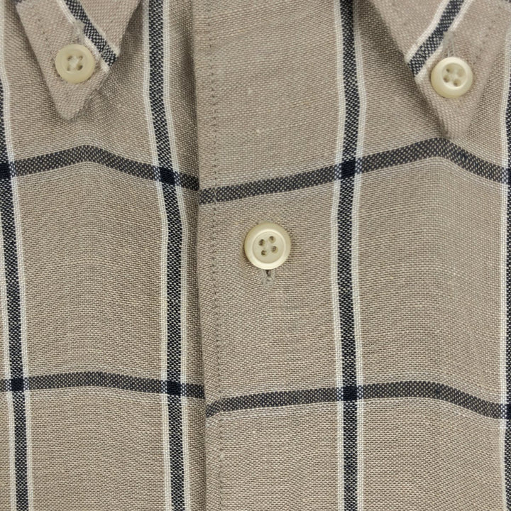 2000'S Nautica Check Pattern Short-Sleeve Rayon x Linen Button-Down Shirt, Men's Size L (approx.) linen Beige type Vintage Second Hand