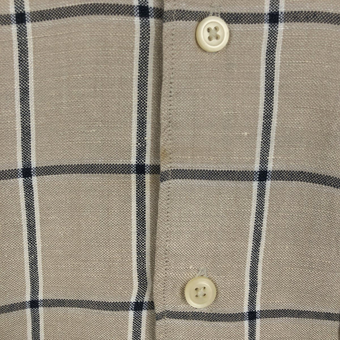 2000'S Nautica Check Pattern Short-Sleeve Rayon x Linen Button-Down Shirt, Men's Size L (approx.) linen Beige type Vintage Second Hand