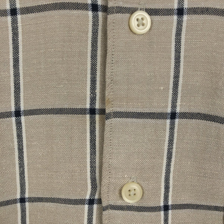 2000'S Nautica Check Pattern Short-Sleeve Rayon x Linen Button-Down Shirt, Men's Size L (approx.) linen Beige type Vintage Second Hand