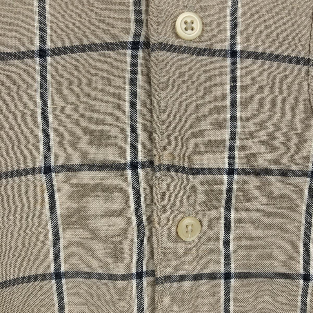 2000'S Nautica Check Pattern Short-Sleeve Rayon x Linen Button-Down Shirt, Men's Size L (approx.) linen Beige type Vintage Second Hand
