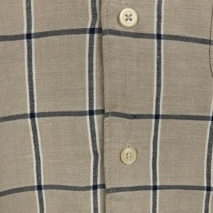 2000'S Nautica Check Pattern Short-Sleeve Rayon x Linen Button-Down Shirt, Men's Size L (approx.) linen Beige type Vintage Second Hand