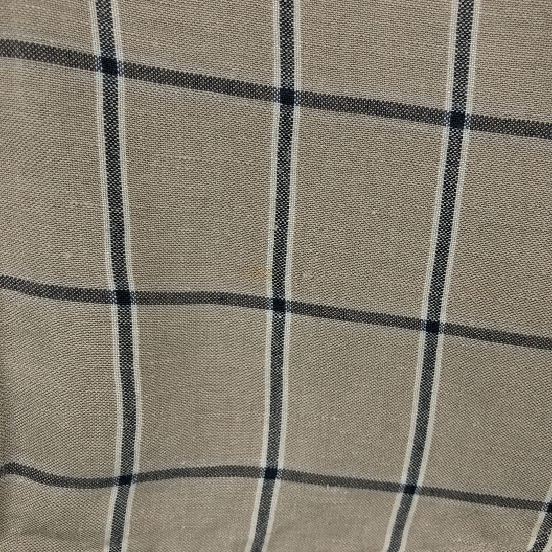 2000'S Nautica Check Pattern Short-Sleeve Rayon x Linen Button-Down Shirt, Men's Size L (approx.) linen Beige type Vintage Second Hand