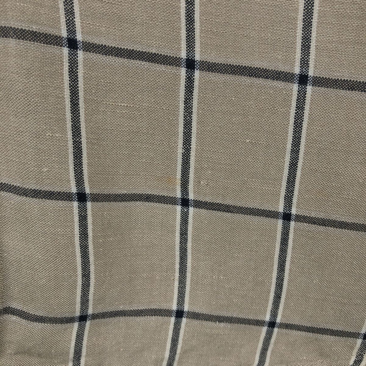 2000'S Nautica Check Pattern Short-Sleeve Rayon x Linen Button-Down Shirt, Men's Size L (approx.) linen Beige type Vintage Second Hand