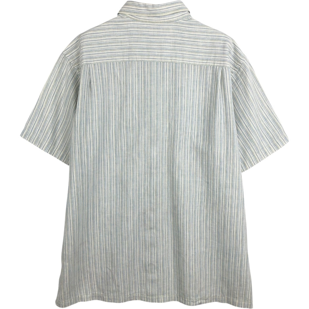 2000'S Columbia Stripe Pattern Short-Sleeve Cotton x Linen Box Shirt, Men's Size L (approx.) linen Blue type light blue Vintage Second Hand