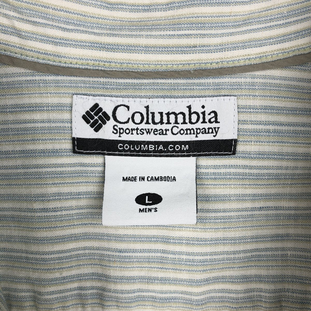 2000'S Columbia Stripe Pattern Short-Sleeve Cotton x Linen Box Shirt, Men's Size L (approx.) linen Blue type light blue Vintage Second Hand