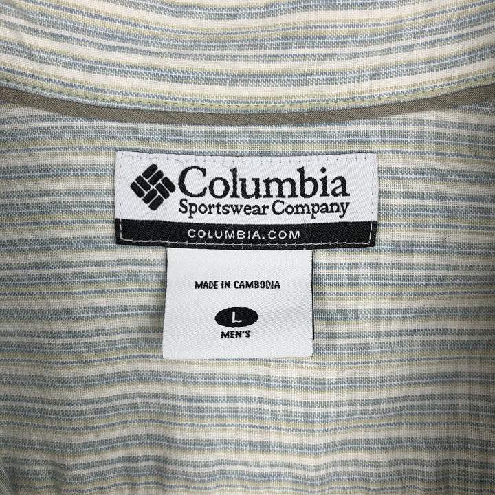 2000'S Columbia Stripe Pattern Short-Sleeve Cotton x Linen Box Shirt, Men's Size L (approx.) linen Blue type light blue Vintage Second Hand